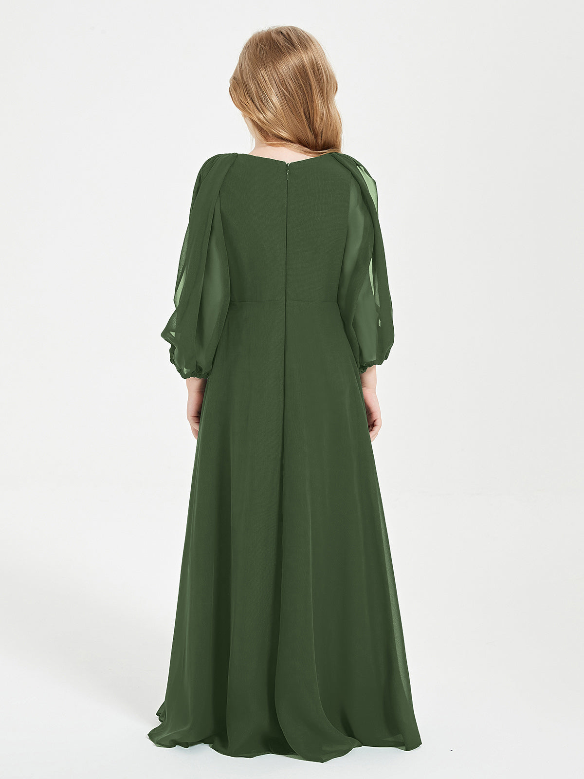 Long Sleeves Modest Junior Bridesmaid Dresses Olive Green